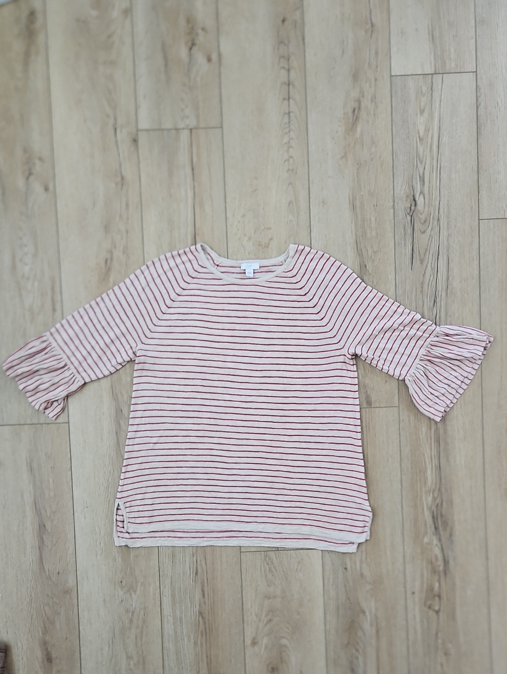 J. Jill Linen Blend Cream Top with Red Stripes
